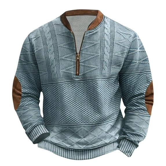 ZCFZJW Mens Big and Tall Regular Fit Long Sleeve Cable Knit Sweaters Casual Half Zip up V Neck Henley Shirts Loose Lightweight Comfy Thick Outwear Jacket Tops Blue XXL