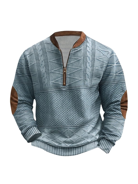 Mens Big and Tall Regular Fit Long Sleeve Cable Knit Sweaters Casual Half Zip up V Neck Henley Shirts Loose Lightweight Comfy Thick Outwear Jacket Tops Blue XXXL
