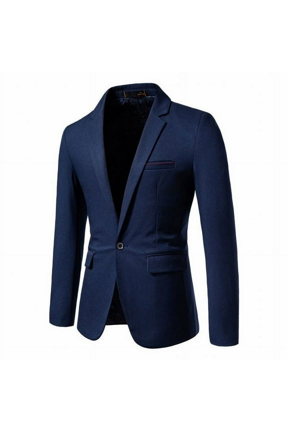 Mens Blazers Slim Fit Business Casual Long Sleeve Men Suit Sport Coat One Button Travel Blazer Lightweight Suit Jacket Navy M