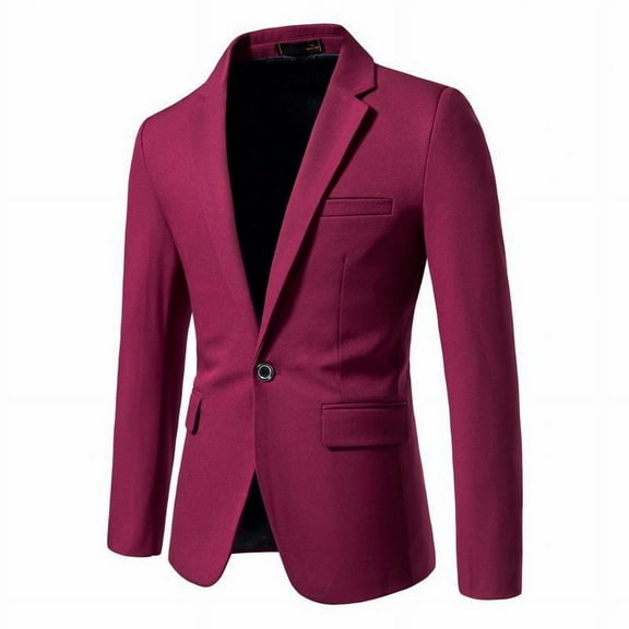 ZCFZJW Mens Blazers Slim Fit Business Casual Long Sleeve Men Suit Sport Coat One Button Travel Blazer Lightweight Suit Jacket Wine L