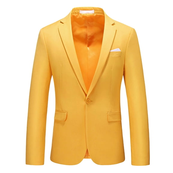 ZCFZJW Mens Blazers Slim Fit Business Casual Men Suit Sport Coat One Button Single Breasted Travel Blazer Lightweight Suit Jacket for Wedding Formal Orange L