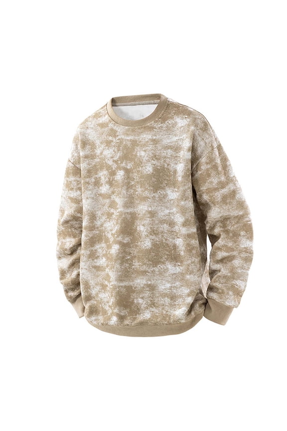 Mens Bleached T-Shirts Casual Tie Dye Gradient Color Print Long Sleeve Crewneck Pullover Sweatshirts Trendy Oversized Baggy Workout Tees Tops Coffee XXL