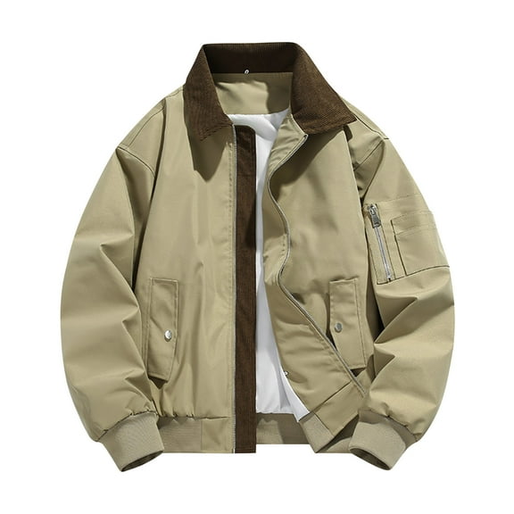 ZCFZJW Mens Bomber Jacket Lightweight Windbreaker Cargo Jackets Casual Softshell Flight Jacket Fashion Winter Fall Windproof Outwear Coat with Pocket Khaki M