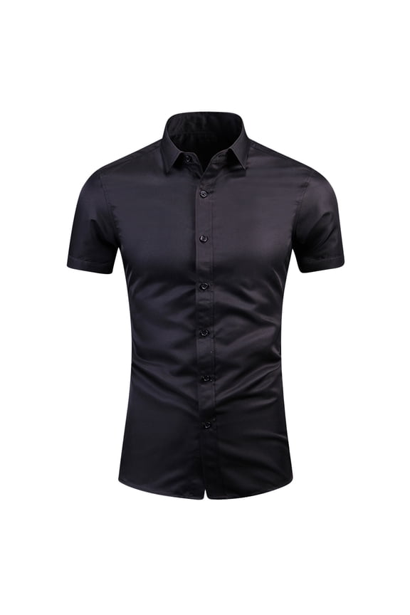 Mens Business Work Shirts Casual Lapel Collar V Neck Short Sleeve Button Down Collar T-Shirts Trendy Slim Fit Basic Office Tees Shirt Tops Black XXXXXXL