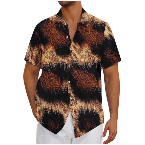 ZCFZJW Mens Button Down Beach Hawaiian Shirts Casual Leopard Printed Summer Short Sleeve Collared T-Shirts Trendy Regular Fit Holiday Outfit Clothes Multicolor#08 L