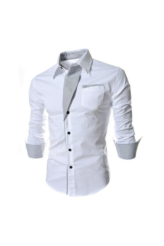 Mens Button Down Shirts 4-Way Stretch Wrinkle Free Long Sleeve Vintage Print Lapel Collared Business Dress Party Suit Shirt with Pocket White M