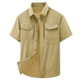 thumbnail image 1 of ZCFZJW Mens Button Down Short Sleeve Cargo Shirt Regular Fit Button Up Work Shirts with Two Pockets Loose Outdoor Athletic T-Shirts Khaki M, 1 of 8