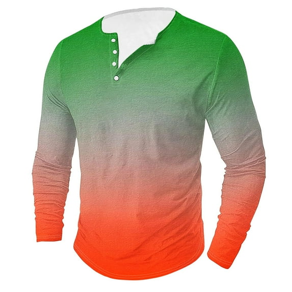 ZCFZJW Mens Button Graphic Pullover Tops Loose Lightweight Casual Long Sleeve Tie Dye Gradient Print Henley Shirts Trendy Basic Workout Tees Sweatshirt Orange XXXXXL