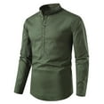 thumbnail image 1 of ZCFZJW Mens Button Henley Shirts Casual Roll-up Long Sleeve Solid Color Stand Collar Business Work T-Shirts Trendy Slim Fit Basic Workout Tees Tops Army Green M, 1 of 8