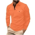 thumbnail image 1 of ZCFZJW Mens Button Polo Sweatshirts Casual Waffle Knit Solid Color Long Sleeve Pullover Sweater Tops Loose Lightweight Cozy Outwear Coat with Pockets Orange L, 1 of 5