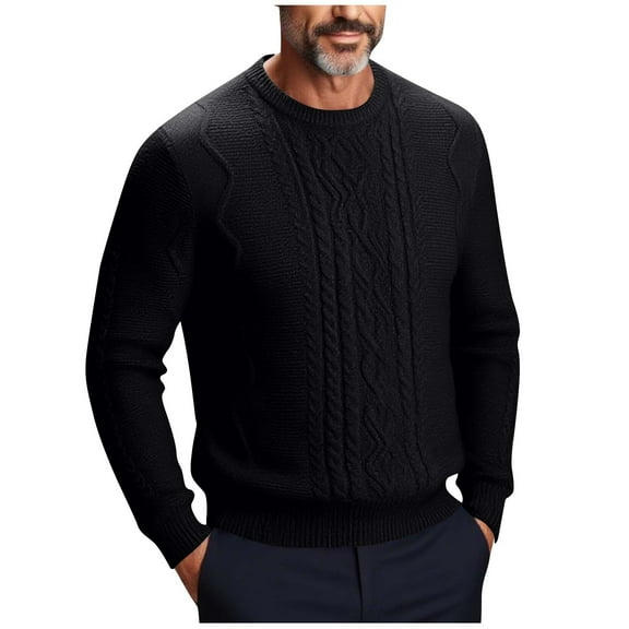 ZCFZJW Mens Cable Knit Sweater Lightweight Casual Long Leeve Crewneck Pullover Sweaters Basic Twist Textured Fisherman Sweater Tops Black M