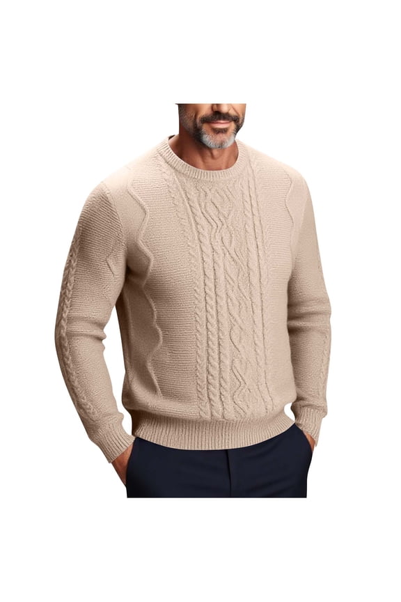 Mens Cable Knit Sweater Lightweight Casual Long Leeve Crewneck Pullover Sweaters Basic Twist Textured Fisherman Sweater Tops Khaki L