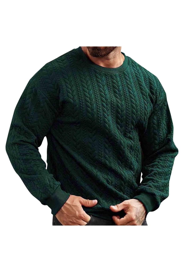 Mens Cable Knit Sweater Trendy Fall Winter Regular Fit Casual Long Leeve Crewneck Pullover Sweaters Twist Textured Fisherman Sweater Tops Green L