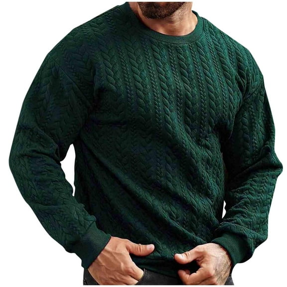 ZCFZJW Mens Cable Knit Sweater Trendy Fall Winter Regular Fit Casual Long Leeve Crewneck Pullover Sweaters Twist Textured Fisherman Sweater Tops Green XL
