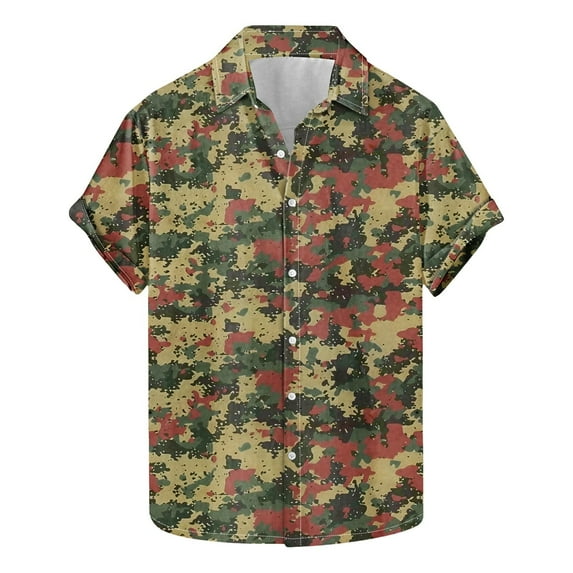 ZCFZJW Mens Camo Button Down Hawaiian Shirts Casual Short Sleeve Button Down Graphic Holiday T-Shirts Loose Regular Fit Cotton Tees Tops Multicolor#01 M