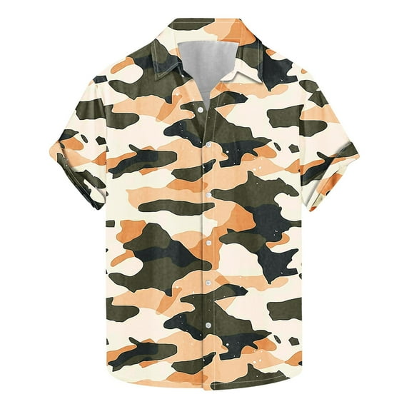 ZCFZJW Mens Camo Button Down Hawaiian Shirts Casual Short Sleeve Button Down Graphic Holiday T-Shirts Loose Regular Fit Cotton Tees Tops Multicolor#14 XXL