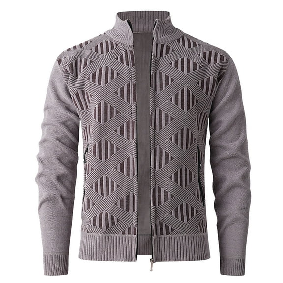 ZCFZJW Mens Cardigan Sweater Full Zip Long Sleeve Fleece Lined Cable Knitted Stand Collar Cardigan Outwear Jacket Casual Long Sleeve Sweaters with Pockets Khaki XL