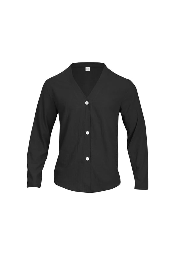 Mens Cardigan Sweaters with Buttons V Neck Loose Sweater Fall Spring Casual Lightweight Button Down Knitted Cardigan Sweater Tops Black L