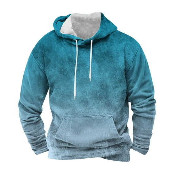 ZCFZJW Mens Cargo Hoodie Tops Casual Tie Dye Gradient Print Long Sleeve Drawstring Hooded Pullover Sweatshirts Big and Tall Regular Fit Cotton Outwear Coat with Pockets Light Blue XL