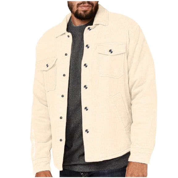 ZCFZJW Mens Cargo Jackets Fall Winter Long Sleeve Casual Solid Color Button up Windbreaker Jacket Trendy Work Business Shirts Tops with Pockets White XXL
