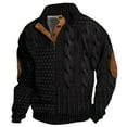 thumbnail image 1 of ZCFZJW Mens Casual 1/4 Button up Sweaters Big and Tall Regular Fit Long Sleeve Twist Cable Knit Pullover Sweatshirts Trendy Stand Collar Athletic T-Shirt Tops Black L, 1 of 3