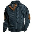 thumbnail image 1 of ZCFZJW Mens Casual 1/4 Button up Sweaters Big and Tall Regular Fit Long Sleeve Twist Cable Knit Pullover Sweatshirts Trendy Stand Collar Athletic T-Shirt Tops Blue XXXL, 1 of 3