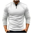 thumbnail image 1 of ZCFZJW Mens Casual 1/4 Zip up Sweatshirts Trendy Oversized Comfy Long Sleeve Stand Collar V Neck Pullover Sweater Tops Athletic Workout Shirts White XL, 1 of 6