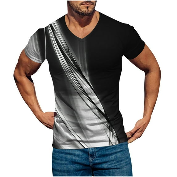ZCFZJW Mens Casual 3D Printing T-Shirts Big and Tall Regular Fit Graphic Tee Shirts Summer Short Sleeve Trendy V Neck Pullover Tshirt Tops Z01-Black L
