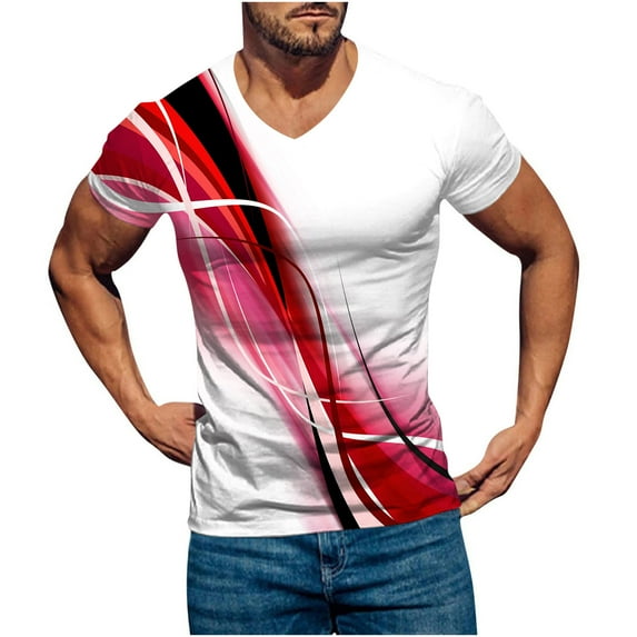 ZCFZJW Mens Casual 3D Printing T-Shirts Big and Tall Regular Fit Graphic Tee Shirts Summer Short Sleeve Trendy V Neck Pullover Tshirt Tops Z01-Red XXXXXL