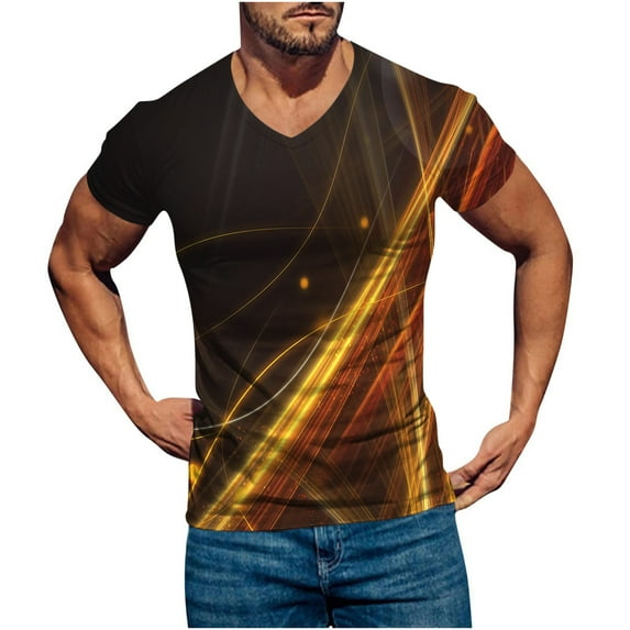 ZCFZJW Mens Casual 3D Printing T-Shirts Big and Tall Regular Fit Graphic Tee Shirts Summer Short Sleeve Trendy V Neck Pullover Tshirt Tops Z01-Yellow XL