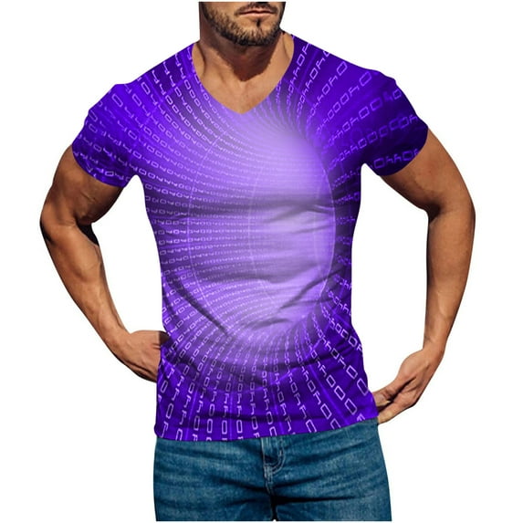 ZCFZJW Mens Casual 3D Printing T-Shirts Big and Tall Regular Fit Graphic Tee Shirts Summer Short Sleeve Trendy V Neck Pullover Tshirt Tops Z04-Purple L