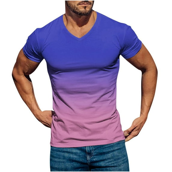 ZCFZJW Mens Casual 3D Printing T-Shirts Big and Tall Regular Fit Graphic Tee Shirts Summer Short Sleeve Trendy V Neck Pullover Tshirt Tops Z06-Purple L