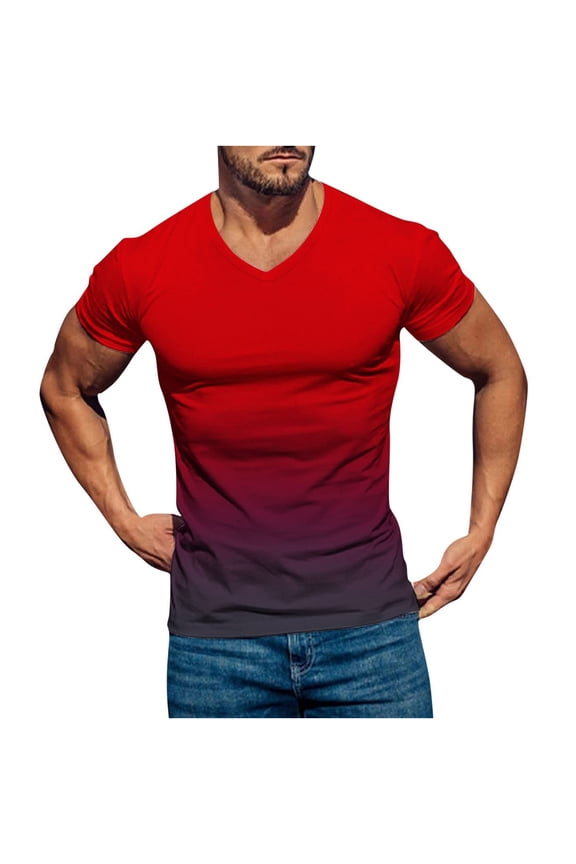 Mens Casual 3D Printing T-Shirts Big and Tall Regular Fit Graphic Tee Shirts Summer Short Sleeve Trendy V Neck Pullover Tshirt Tops Z05-Red M