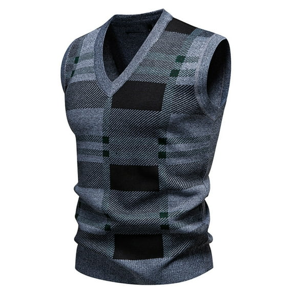 ZCFZJW Mens Casual Argyle Sweater Vest Lightweight Casual Slim Fit Basic V-Neck Sleeveless Pullover Knitwear Vests Tops Gray L