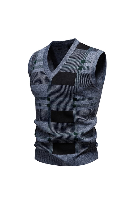 Mens Casual Argyle Sweater Vest Lightweight Casual Slim Fit Basic V-Neck Sleeveless Pullover Knitwear Vests Tops Gray L