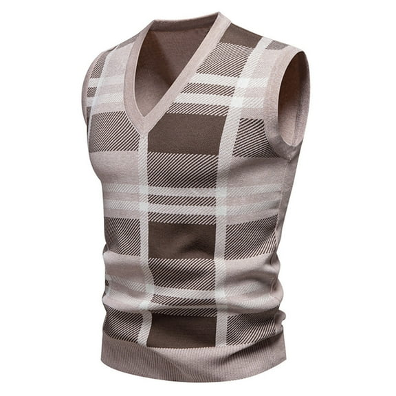 ZCFZJW Mens Casual Argyle Sweater Vest Lightweight Casual Slim Fit Basic V-Neck Sleeveless Pullover Knitwear Vests Tops Khaki XL