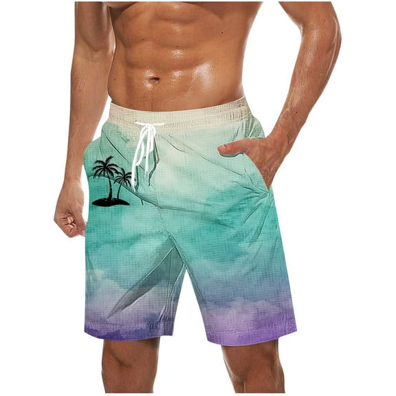 ZCFZJW Mens Casual Beach Swim Trunks Tie Dye Summer Tropical Palm Tree Print Lightweight Bathing Suit Swimwear Trendy Regular Fit Surfing Board Shorts with Pockets Green S