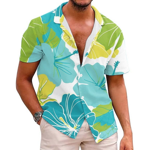 ZCFZJW Mens Casual Button Down Beach Hawaiian Shirts Trendy Summer Short Sleeve Tropical Palm Tree Graphic Tees Tops Big and Tall Regular FIt Soft Cotton T-Shirts Multicolor#04 L