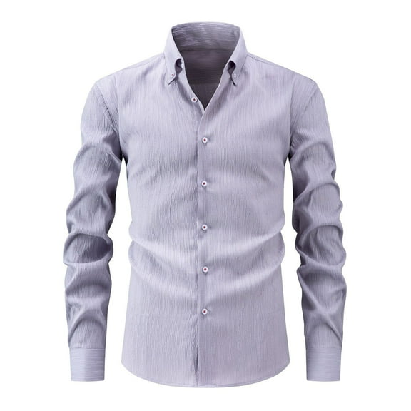 ZCFZJW Mens Casual Button Down Dress Shirts Long Sleeve Stretchy Wrinkle Free Work Business T-Shirts Slim Fit Basic Collared Tshirt Tops Gray L