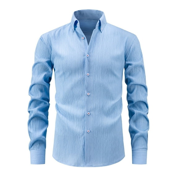 ZCFZJW Mens Casual Button Down Dress Shirts Long Sleeve Stretchy Wrinkle Free Work Business T-Shirts Slim Fit Basic Collared Tshirt Tops Light Blue S