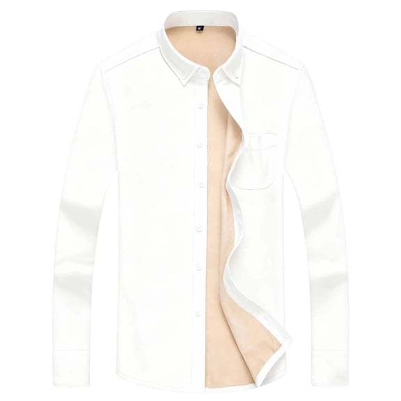 ZCFZJW Mens Casual Button Down Fleece Lined Shirts Casual Fall Winter Long Sleeve Sherpa Thick Warm Thermal Shirts with Pockets White M