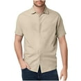 thumbnail image 1 of ZCFZJW Mens Casual Button Down Linen Shirts Trendy Cotton Summer Short Sleeve Solid Color Work Business Lapel Collared T-Shirts Tops Khaki XXXL, 1 of 6