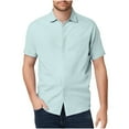 thumbnail image 1 of ZCFZJW Mens Casual Button Down Linen Shirts Trendy Cotton Summer Short Sleeve Solid Color Work Business Lapel Collared T-Shirts Tops Mint Green XL, 1 of 9