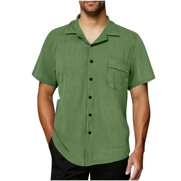 ZCFZJW Mens Casual Button Down Shirts Big and Tall Regular Fit Short Sleeve Cotton Summer Beach Hawaiian Vacation T-Shirt with Pockets Green XXXXXL