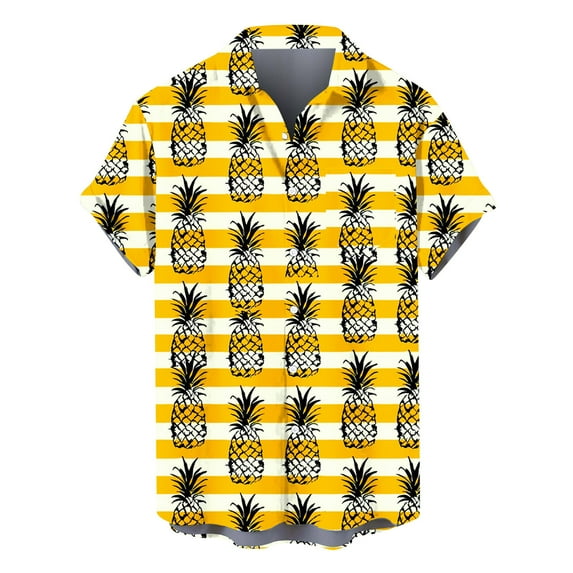 ZCFZJW Mens Casual Button Down Graphic T-Shirts Trendy Summer Short Sleeve Lapel Collar V Neck Bowling Shirts Tropical Beach Hawaiian Tops Yellow XXXL