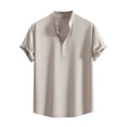 thumbnail image 1 of ZCFZJW Mens Casual Button Henley Shirts Loose Lightweight Solid Color Short Sleeve Lapel Collar V Neck Oversized Baggy Workout Tees Shirt Tops Khaki XL, 1 of 7