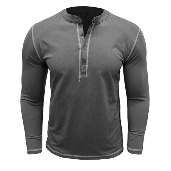 ZCFZJW Mens Casual Button Henley Shirts Trendy Athletic Workout Long Sleeve Pullover Sweatshirts Loose Regular Fit Soft Cotton Jacket Tops Dark Gray L