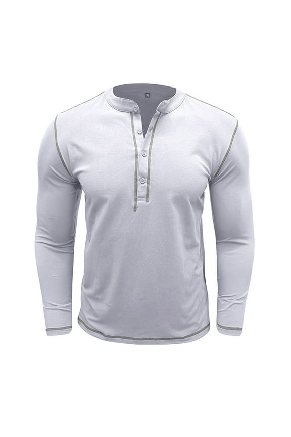 Mens Casual Button Henley Shirts Trendy Athletic Workout Long Sleeve Pullover Sweatshirts Loose Regular Fit Soft Cotton Jacket Tops White S