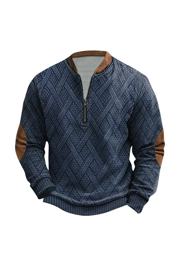 Mens Casual Cable Knit Pullover Sweater Tops Big and Tall Regular Fit Long Sleeve Half Zip up Henley Sweatshirts Loose Lightweight Comfy Jacket Shirts Blue M