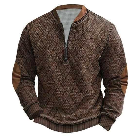 ZCFZJW Mens Casual Cable Knit Pullover Sweater Tops Big and Tall Regular Fit Long Sleeve Half Zip up Henley Sweatshirts Loose Lightweight Comfy Jacket Shirts Brown XXXXXL